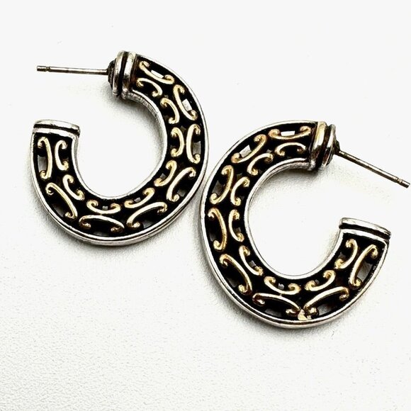 Brighton Large Bold Gold & Silver Plated Hoop Pierced Earrings - Picture 2 of 3
